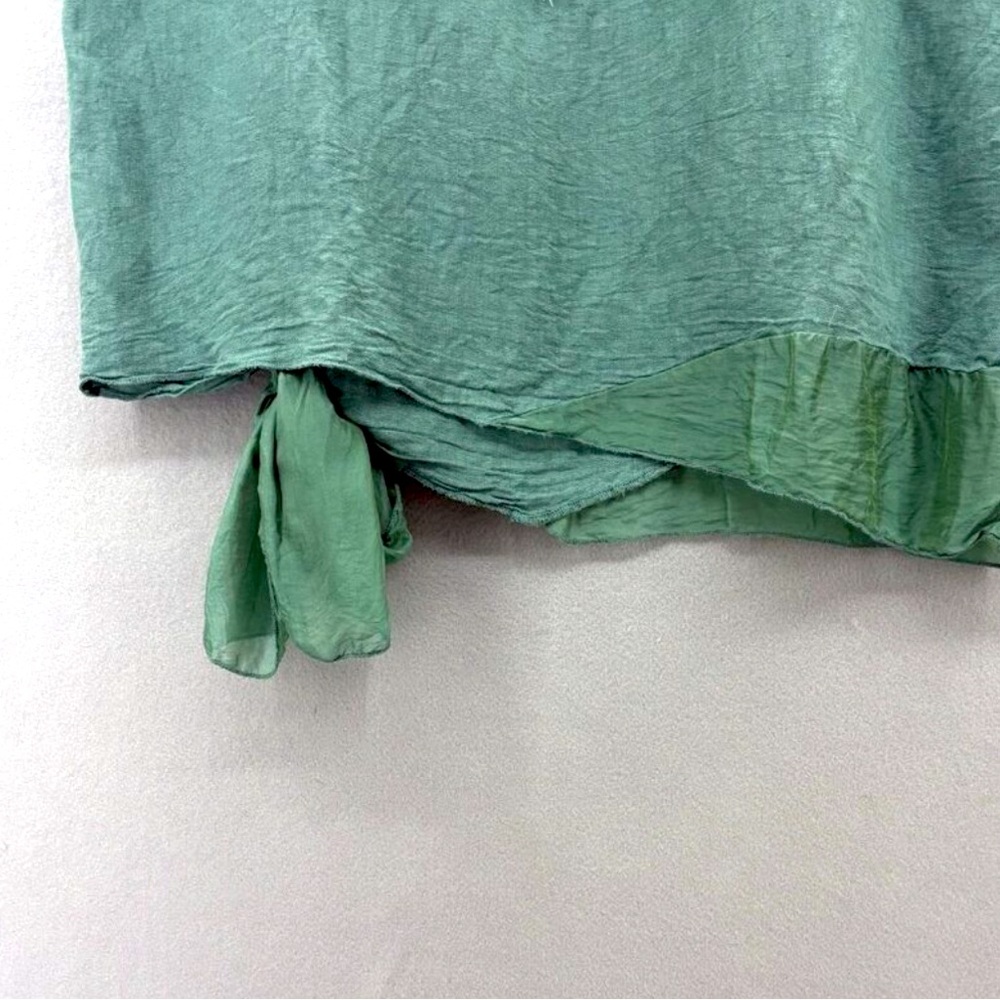 Belle France Linen/Silk Tie Blouse Large emerald jade Lagenlook Artsy Italy - Picture 10 of 11
